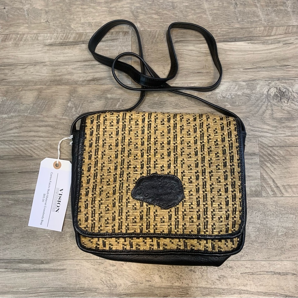 Carlos Falchi Multi Media Straw Flap Over Crossbody Bag - Picture 1 of 11